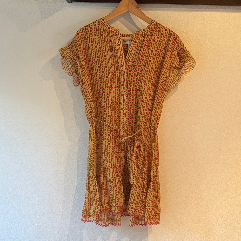 SALONI Bette Belted Silk Blend Voile Mini Dress, Daisy Trail, Size 2 - Picture 5 of 14